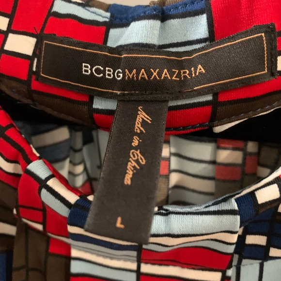 BCBG Maxazria Red White and Blue Geometric Halter Dress Packable - Picture 6 of 6